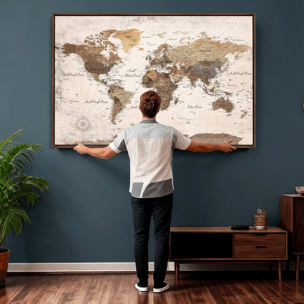 Modern World Map Canvas Print | Framed Travel Map Wall Art