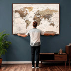 Modern World Map Canvas Print | Framed Travel Map Wall Art
