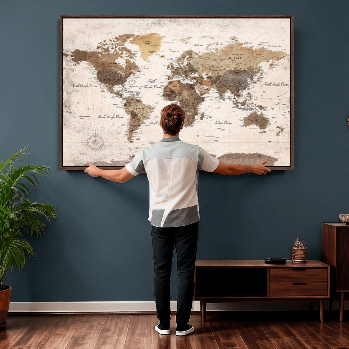 Modern World Map Canvas Print | Framed Travel Map Wall Art