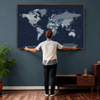 Blue Detailed World Map Wall Art Canvas Print | Modern Framed Map