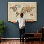 Vintage World Map Canvas Wall Art Print | Framed Modern World Map
