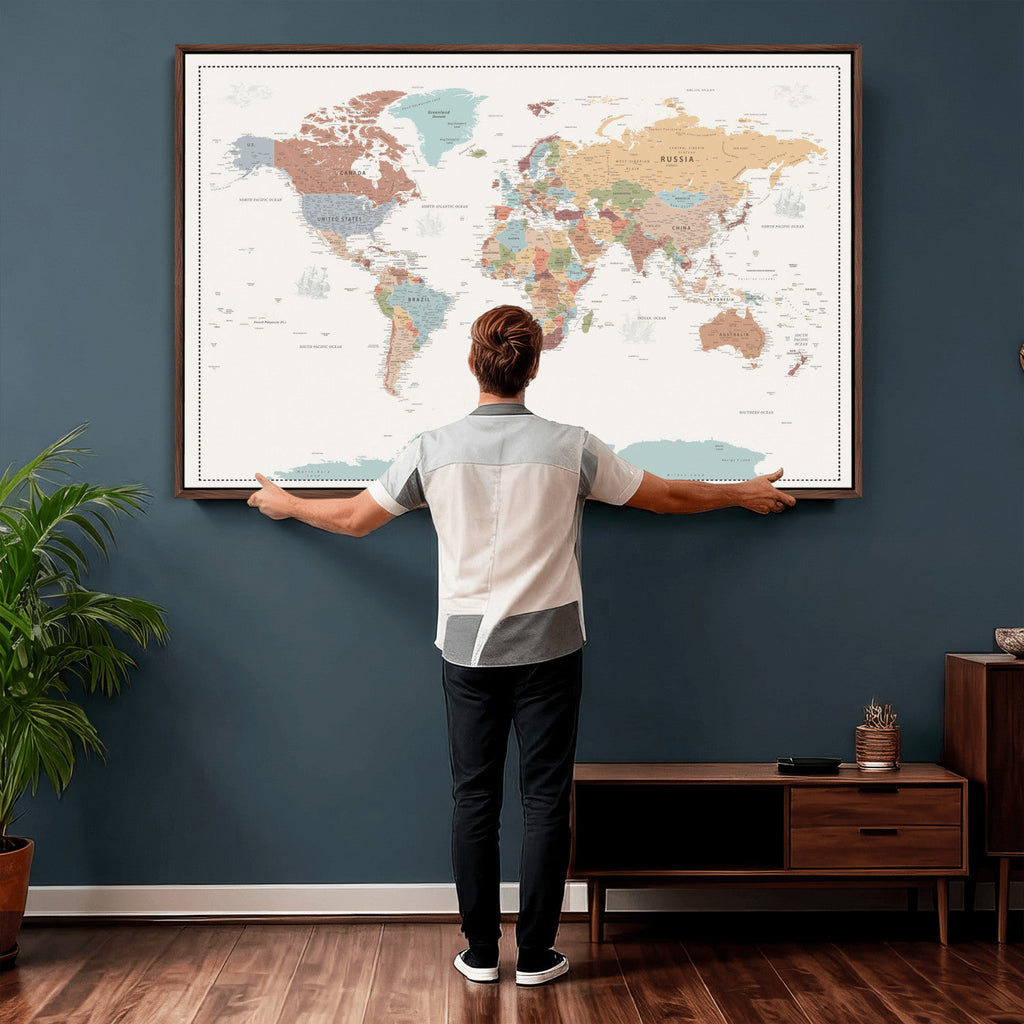 Pastel Colors World Map Wall Art Canvas Print