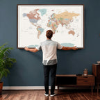 Pastel Colors World Map Wall Art Canvas Print