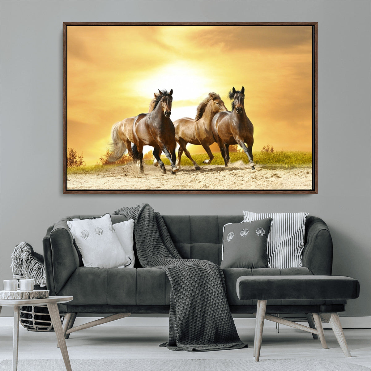 Wild Horses Wall Art Canvas Print, Framed Galloping Herd