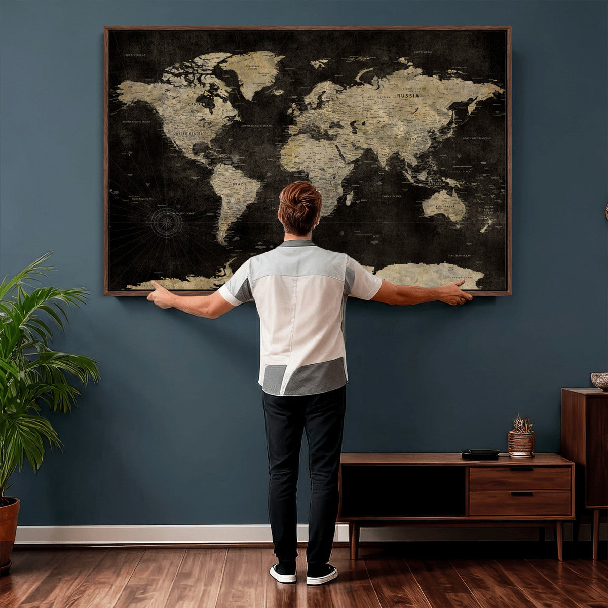 Push Pin World Map Canvas Wall Art Print, Interactive Travel Map