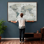 Neutral Vintage World Map Canvas Wall Art Print, Classic Map Artwork