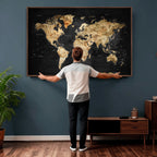 World Map Canvas Wall Art with Famous Landmarks | Framed Travel Map