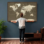 Vintage World Map Canvas Print | Framed Travel Map Wall Art for Couples