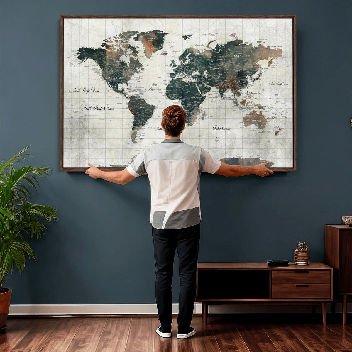 World Map Canvas Print | Framed Travel Map Wall Art for Couples