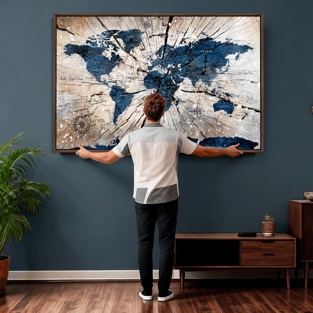 Rustic World Map Canvas Print | Framed Wall Art for Couples