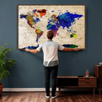 Watercolor World Map Canvas Print | Framed Wall Art for Couples