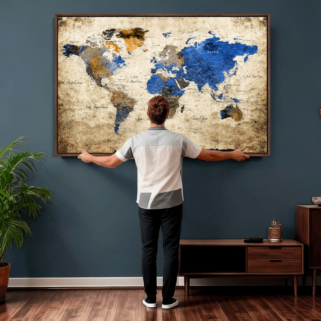 World Map Canvas Print | Colorful Abstract Travel Map, Framed Wall Art