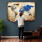 World Map Canvas Print | Colorful Abstract Travel Map, Framed Wall Art