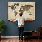 Vintage World Map Canvas Wall Art | Framed Antique Style Travel Map