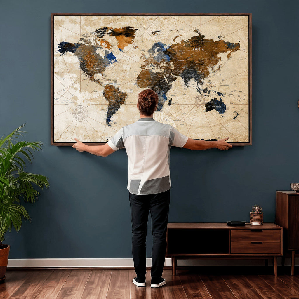 World Map Canvas Art Print | Framed Travel Map Wall Art