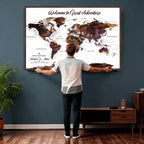 Custom Push Pin World Map Wall Art Canvas Print | Personalized Travel Map
