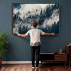 Foggy Mountain Forest Canvas Print, Misty Pine Trees Nature Wall Art