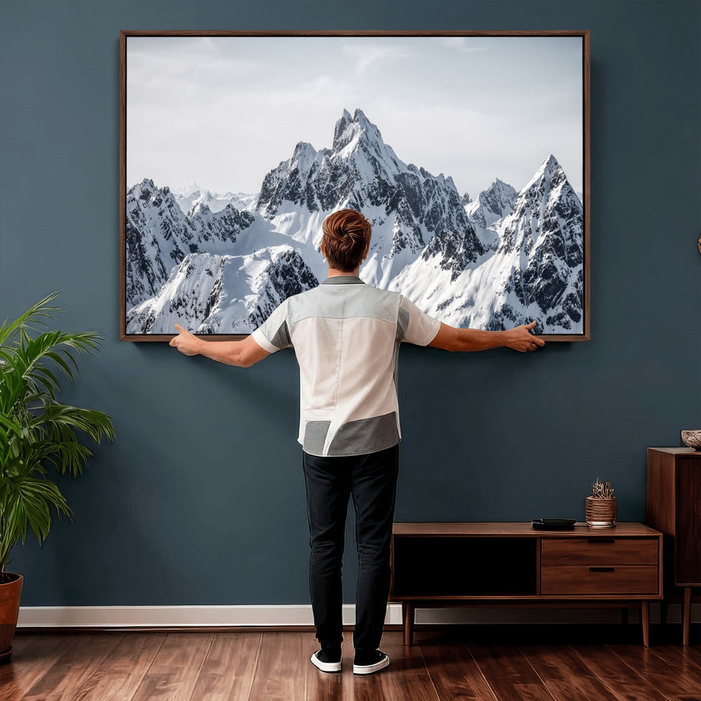 Snowy Mountain Range Canvas Print, Alpine Peaks Landscape Wall Art