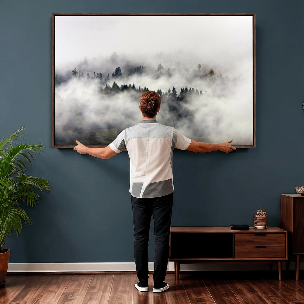 Foggy Forest Wall Art Canvas Print, Misty Pine Tree Landscape