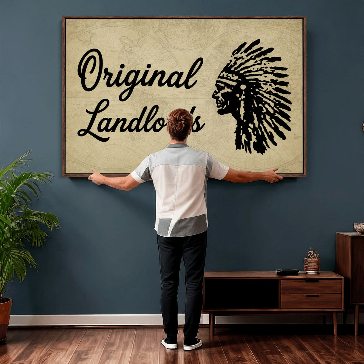 Original Landlords Wall Art Canvas Print, Native American Silhouette Artwork