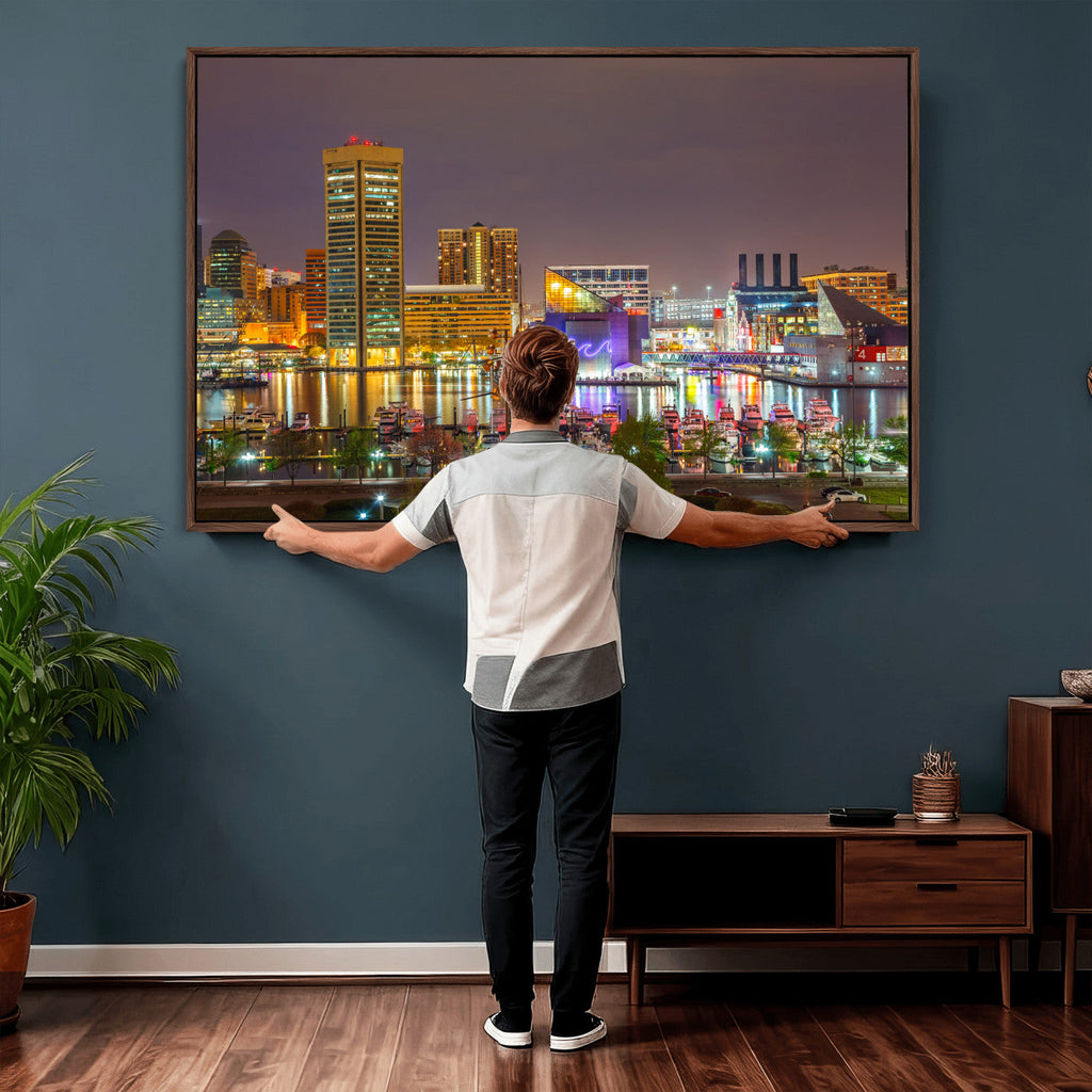 Baltimore Skyline Wall Art Canvas Print, Baltimore Downtown Night Cityscape