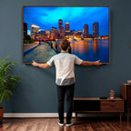 Boston Wall Art Canvas Print, Boston City Downtown Night Cityscape