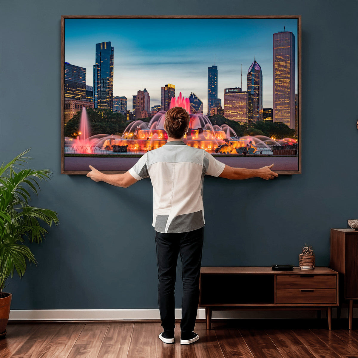 Chicago Wall Art Canvas Print - Chicago City Downtown Night Cityscape