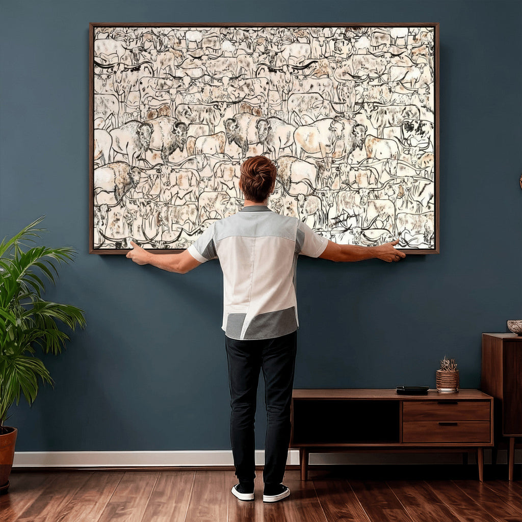 Abstract Bison Wall Art Canvas Print, Abstract Animal Art for Cabin Decor