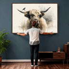 Abstract Highland Cow Wall Art Canvas Print, Rustic Farm Cattle Portrait