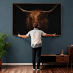 Highland Cow Wall Art Canvas Print | Moody Dark Rustic Farmhouse Portrait