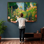 Gustav Klimt Boho Mountain Landscape Large Wall Art, Gold Sun and Flowers Print