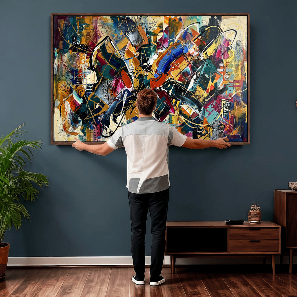 Geometric Abstract Wall Art Canvas Print, Orange Blue