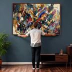 Geometric Abstract Wall Art Canvas Print, Orange Blue