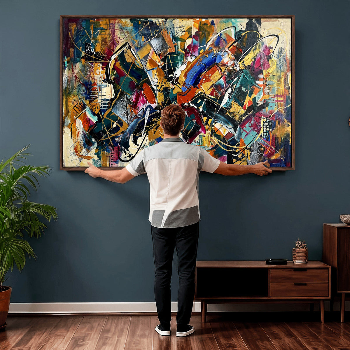 Geometric Abstract Wall Art Canvas Print, Orange Blue