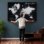 Personalized Black Push Pin Travel Map Canvas Print, Couples Countries Visited Map, Entryway and Hallway Decor