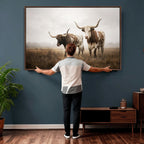 Texas Longhorn Canvas Wall Art Western Bull Desert, Rustic Farmhouse Wall Decor