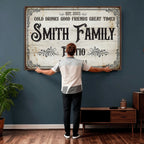 Custom Family Patio Sign Canvas, Personalized Rustic Backyard Decor
