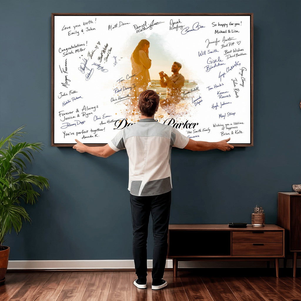 Wedding Signature Guest Book Canvas, Personalized Couple Photo Art