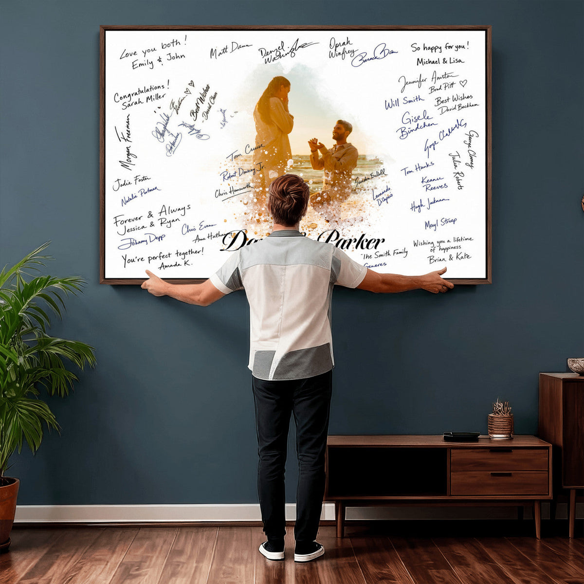 Wedding Signature Guest Book Canvas, Personalized Couple Photo Art