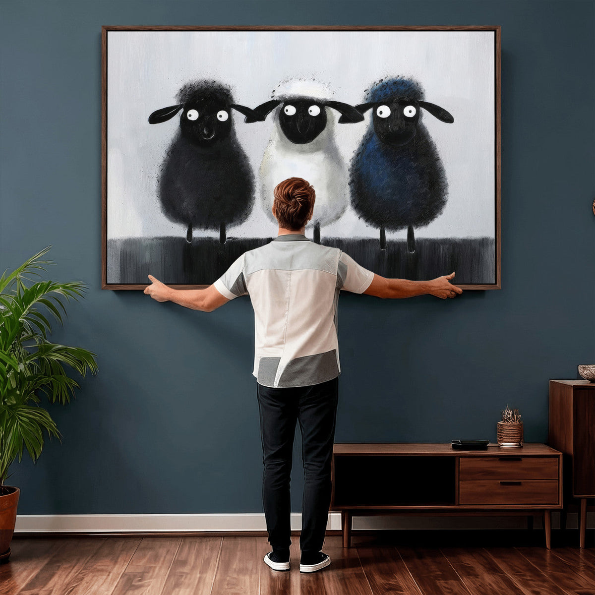 Funny Sheep Canvas Wall Art, Three Quirky Sheep Painting Print, Cute Nursery Decor