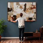 Blue Teal Abstract Canvas Wall Art, Modern Brushstroke Style Print, Navy Orange Contemporary Decor