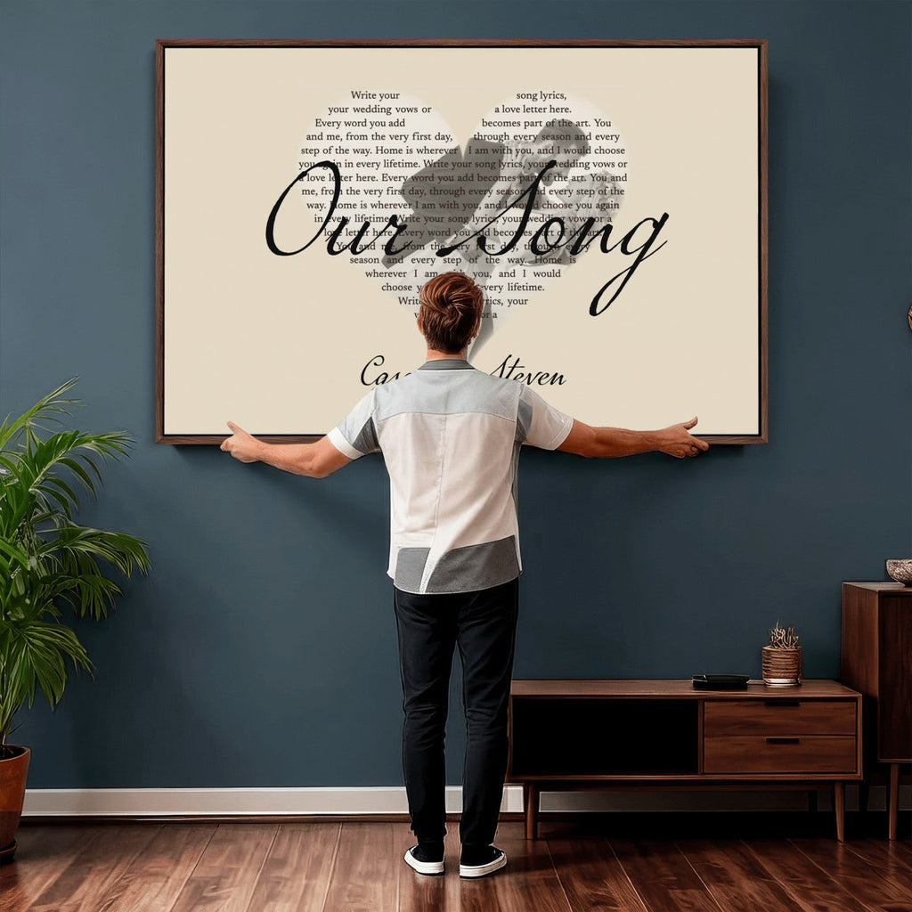 Lyrics Heart Canvas Print, Personalized Song Lyrics and Photo Wall Art