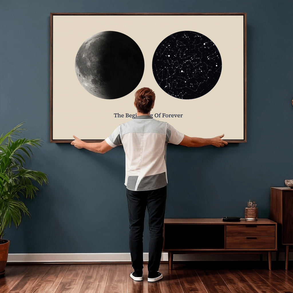 Moon and Stars Canvas Print, Personalized Moon Phase and Star Map Art
