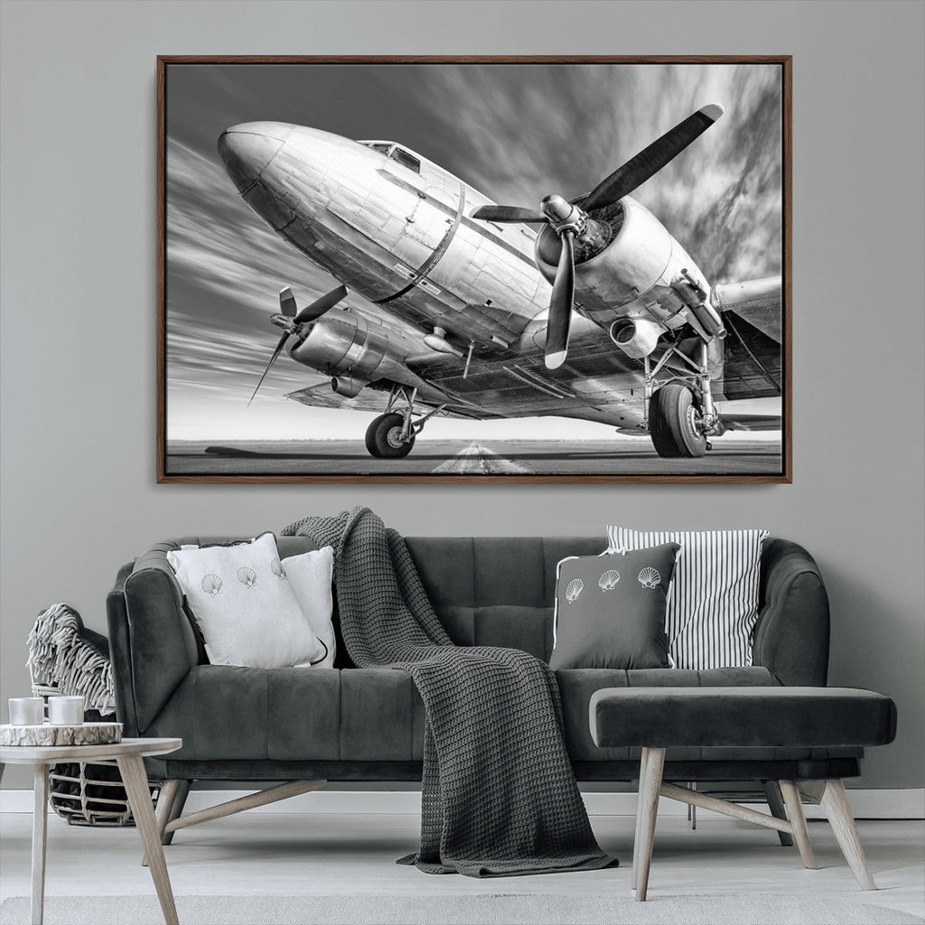 Vintage Airplane on Runway Canvas Print