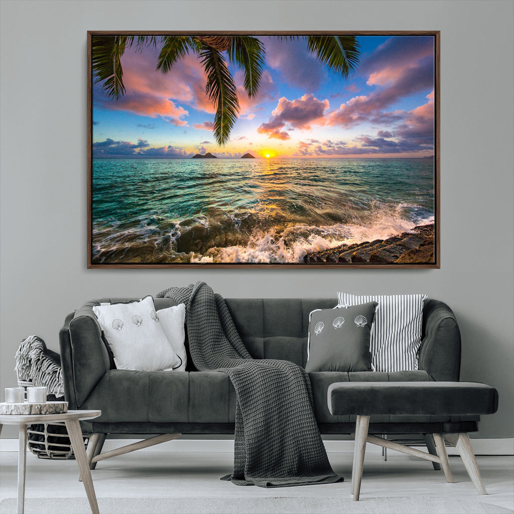 Framed Tropical Sunset Art Canvas Print