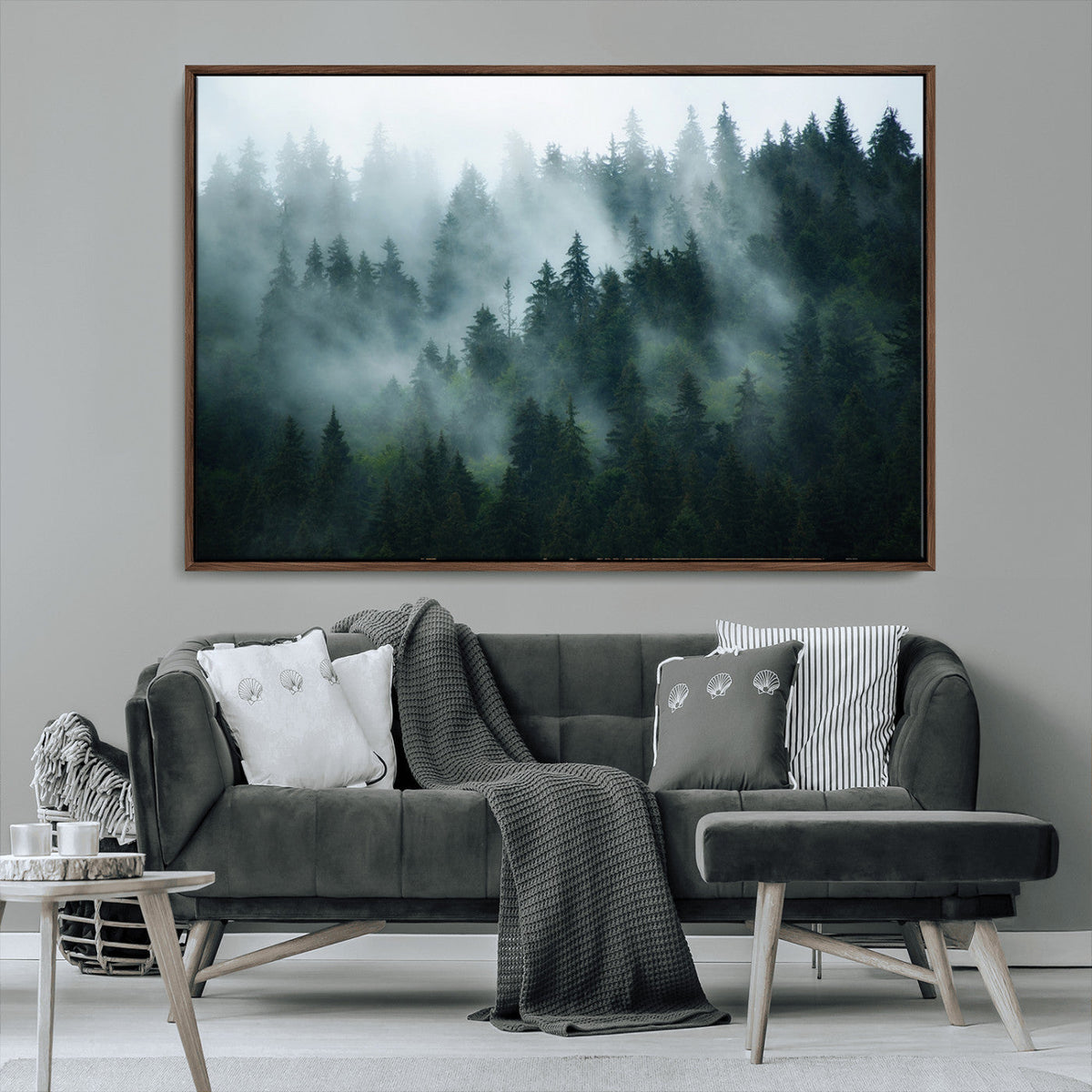 Misty Forest Wall Art | Serene Green Landscape Canvas Print