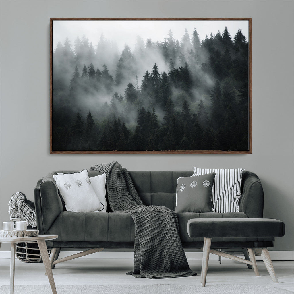 Foggy Forest Wall Art Canvas Print | 3 Panel Large Misty Landscape