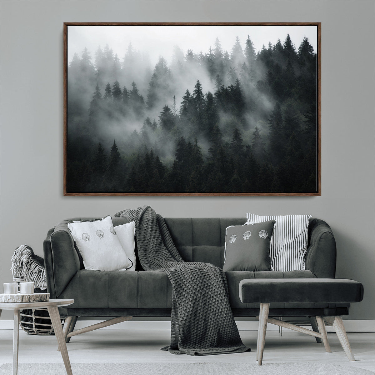 Foggy Forest Wall Art Canvas Print | 3 Panel Large Misty Landscape