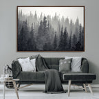 Misty Forest Canvas Wall Art | Monochrome Triptych Pine Tree Print