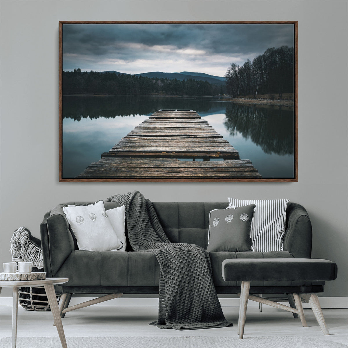 Wooden Bridge Near Lake Wall Art Canvas Print